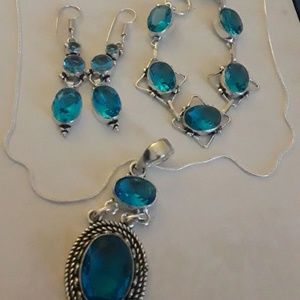 925 & Blue Gemstone Necklace, Bracelet & Earrings